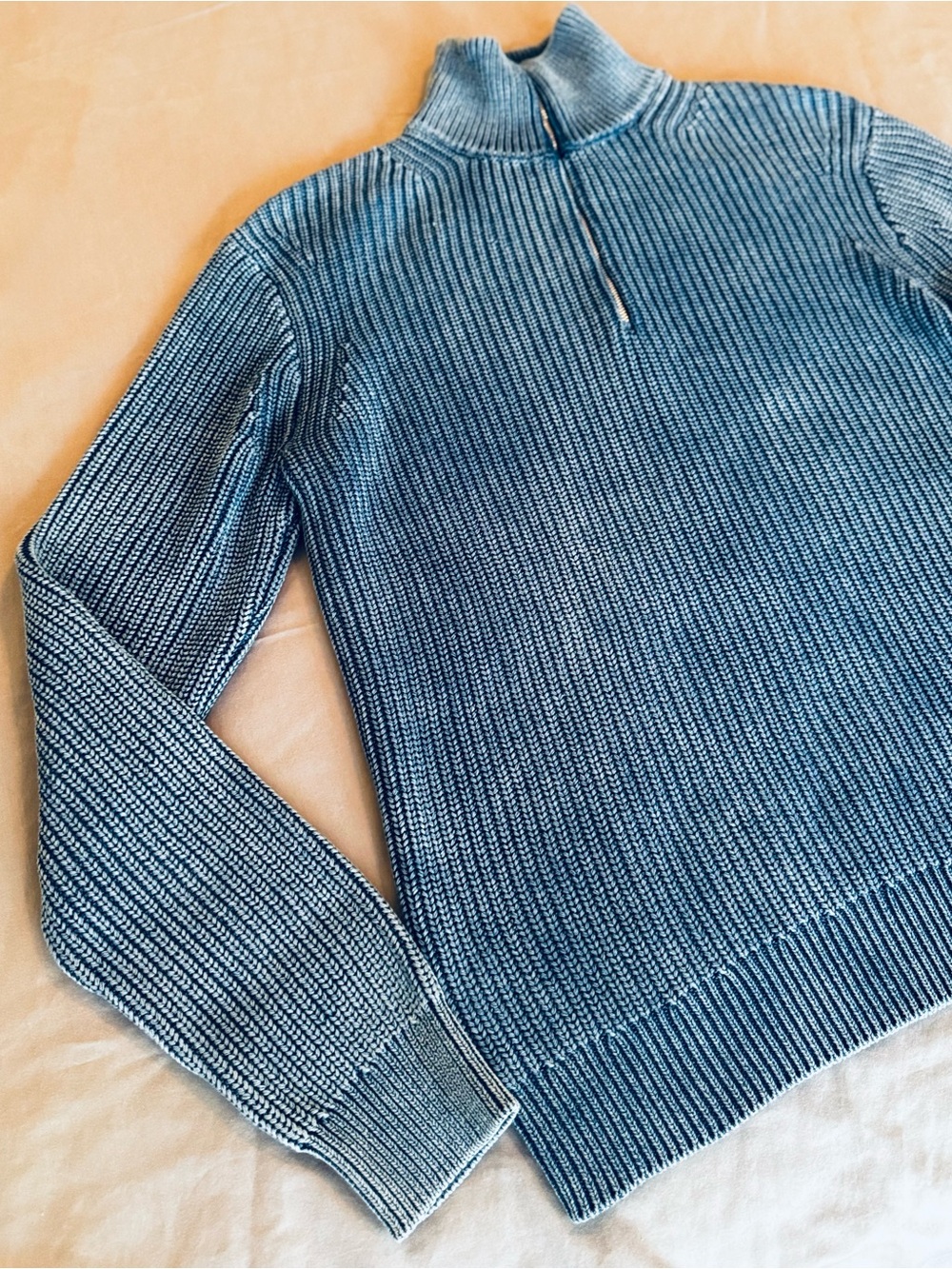 ALEX MILL Unisex Chunky Cotton Yarn Crosby Blue Ribbed Half-Zip Pullover Sweater - Picture 3 of 16
